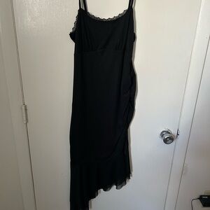 wild fable Black Asymmetrical Slip Dress with Lace Trim